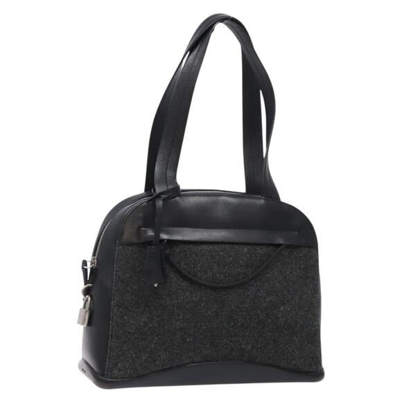 PRADA Hand Bag Leather Black Silver - Picture 1 of 13